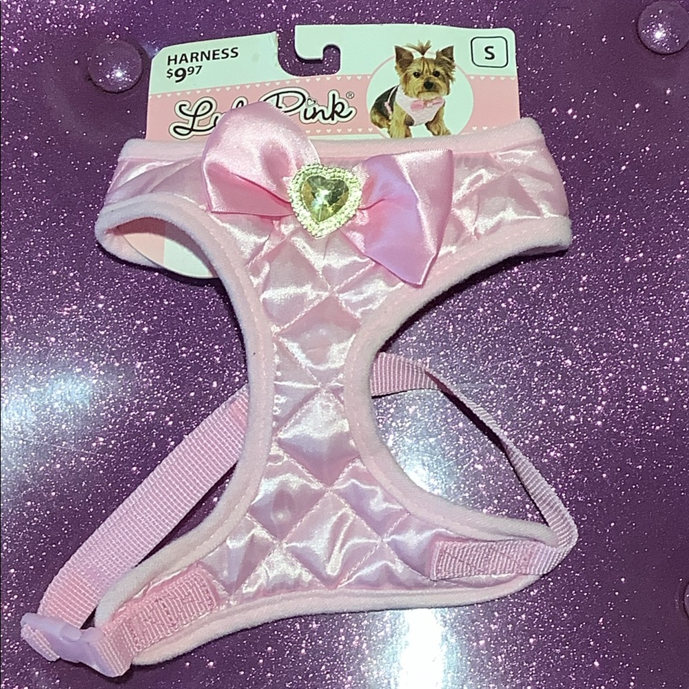 NWT Pink Quilted Bow Rhinestone Heart Snap Dog Harness Lulu Pink SimplyShe